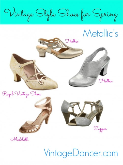 Vintage Style Shoes: Ensure you shine in these metallic shoes at VintageDancer.com