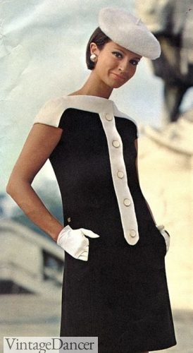 1960s mod fashion bold white on black mod art dress