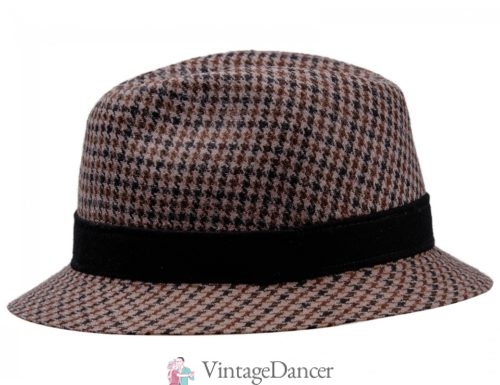 stiff brown and orange mod bucket hat with a black band at VintageDancer