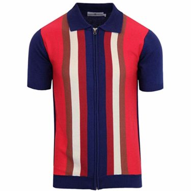 1960s mens Zip up striped knit shirt brand