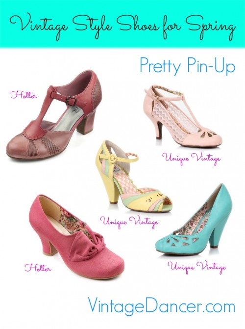 Vintage Style Shoes: Perfect your pin up look with these pastel shoes at VintageDancer.com