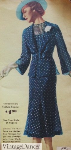 1937 polka dot chiffon dress with jacket