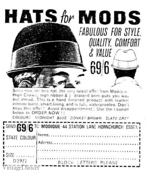 60s mens hats Hats for Mods' bucket hat advertisement at VintageDancer