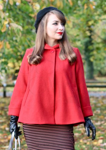 1950s House of Foxy red half coat, beret and gloves