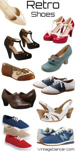 Retro shoes - heels, flats, oxfords, sandals, sneakers at VintageDancer