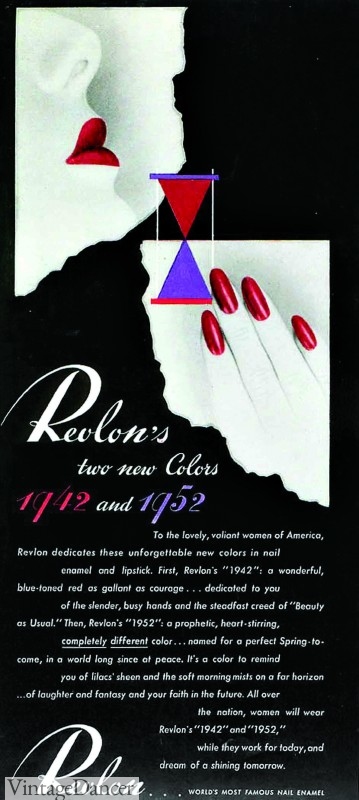 1940s nail polish -Revlon nails. Red, red, and more red to match the lipstick.