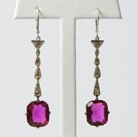 1920s Art Deco Earrings - Ruby, Diamanté & Sterling Earrings