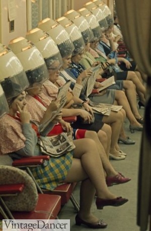 Women at a salon- Notice they all are wearing flat or low heel shoes