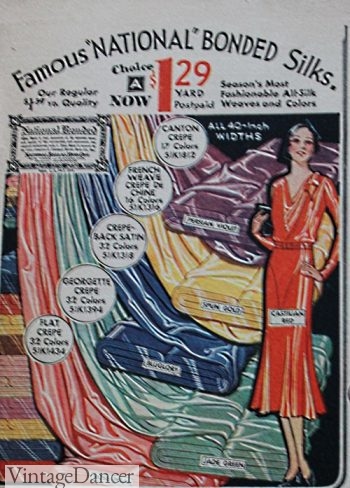1930 silk fabrics material for evening gowns