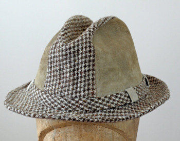 1960s Houndstooth and Cream Suede Two-Tone Fedora 60s mens hats 