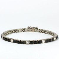 1920s Art Dec Bracelet - Onyx, Diamanté & Sterling Line Bracelet by Fishel, Nessler