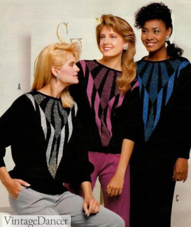 80s fashion 1987 glitter sweaters with metallic threads