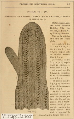 Victorian gloves mitten knit pattern history styles women.