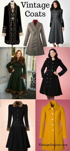 Vintage coats : faux fur, swing coats, tweed coats 20s, 30s, 40s, 50s 60d styles at VintageDancer.com