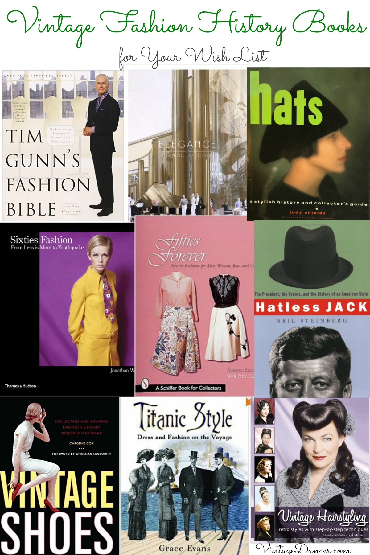 Vintage Fashion History Books for Your Wish List. Women's and Men's 20th century fashion books that will teach you the most about each decade , clothing style, shoes and accessories. See the list at VintageDancer.com