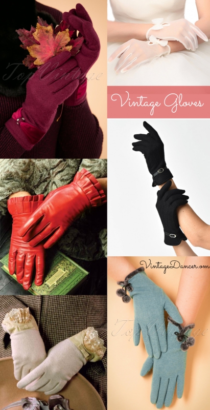 Women's vintage gloves. Cute new winter gloves in the 1920s, 1930s, 1940s, 1950s, and 1960s styles. At #vintagedancer