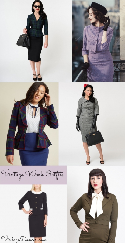 Vintage workplace outfits like two peice suits are perfect for the professional office