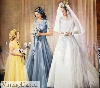1940s wedding party- brides, bridesmaid and flower girl