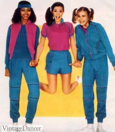1982 girls' athletic wear, tracksuit on right